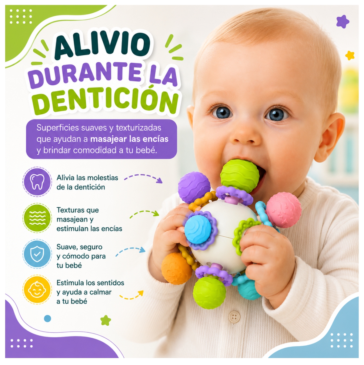 Juguete sensorial mordedor Sonajero bebe